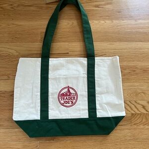 Trader Joe's Green and Cream Tote Bag